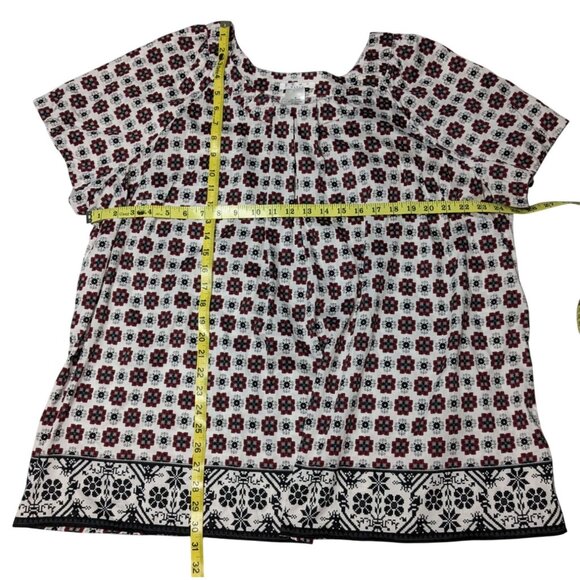 Como Woman Floral Print Tunic 3X 100% Cotton Short Sleeve Red/Black/White - Picture 4 of 10